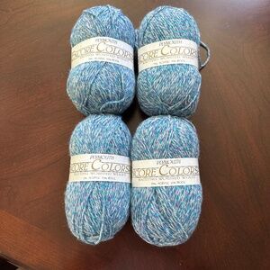 Set of 4 Skeins of Plymouth Encore Colors Knitting Worsted Weight Yarn Blue